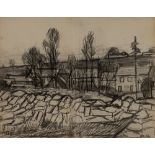 Peter Coker RA, British 1926-2004 - Tree lined road; pencil on two joined pieces of paper, signed
