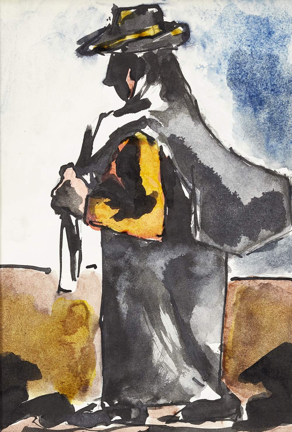 Josef Herman OBE RA, Polish/British 1911-2000 - Woman with sack; watercolour, black ink and wash