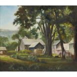 William Dean Fausett, American 1913-1998 - Farm Yard; oil on board, signed lower left 'D.