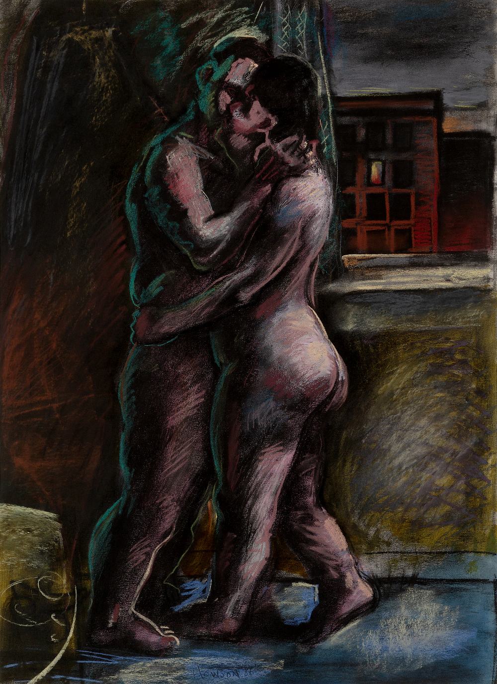 Peter Howson OBE, Scottish b.1958 - Untitled (couple), 1986; pastel on paper, signed and dated lower