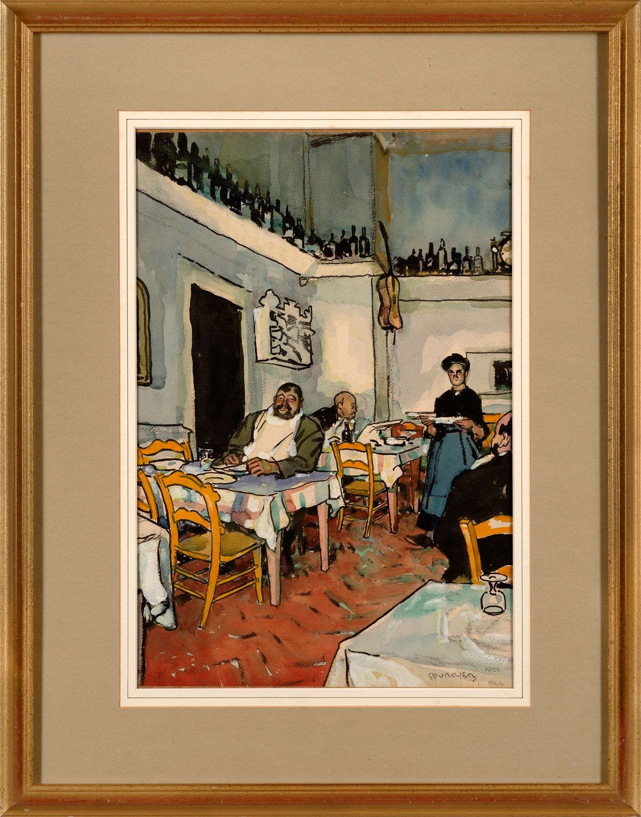 Steven Spurrier RA RBA ROI NS PS, British 1878-1961 - Study for 'Little Restaurant, Nice', 1924; - Image 2 of 3