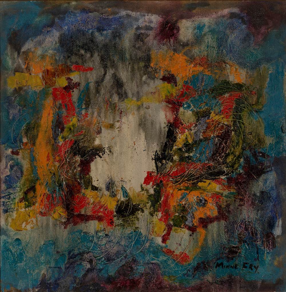 Minnie Fry, South African b.1933 - Untitled abstract composition; oil on board, signed lower