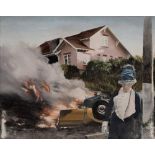 Guy Johnson, American 1927-2019 - The Accident #488, 1976; oil on board, signed lower right 'Guy