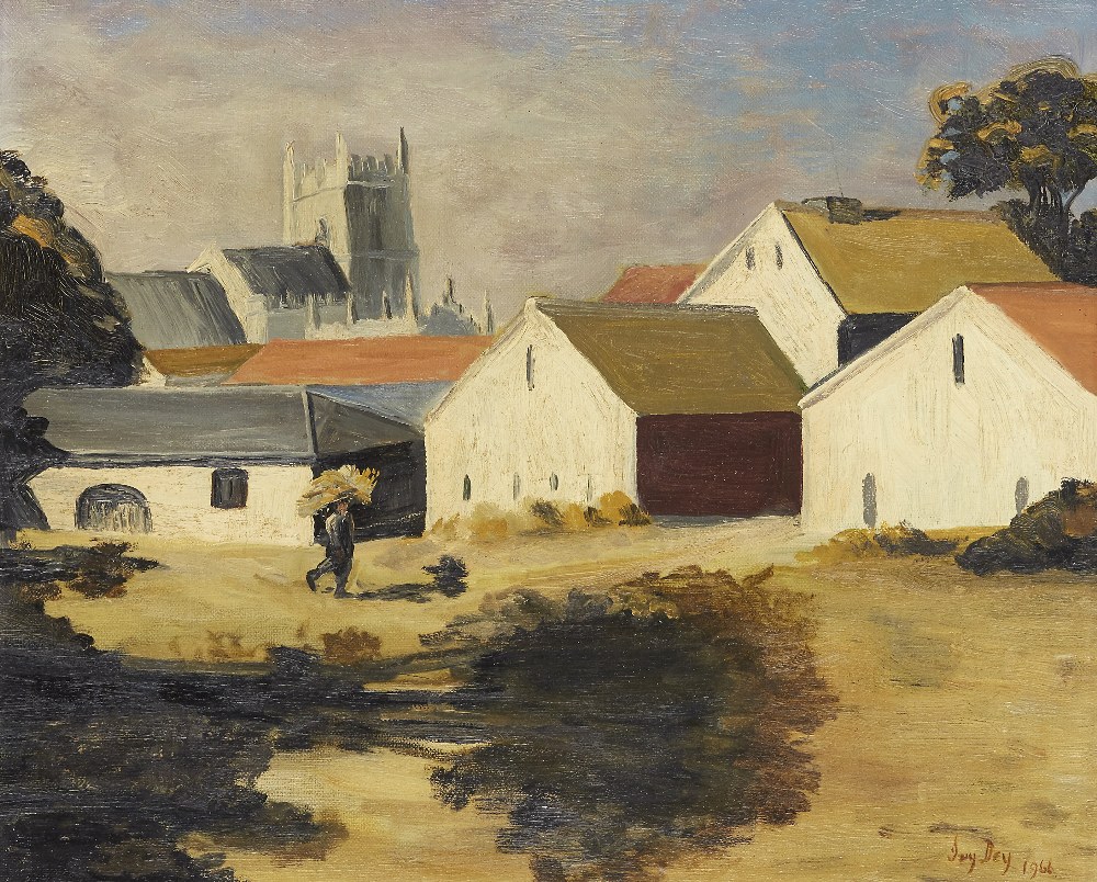 Ivy G. Dey, British, active 20th century - Farmyard, Belton, 1966; oil on canvas board, signed and