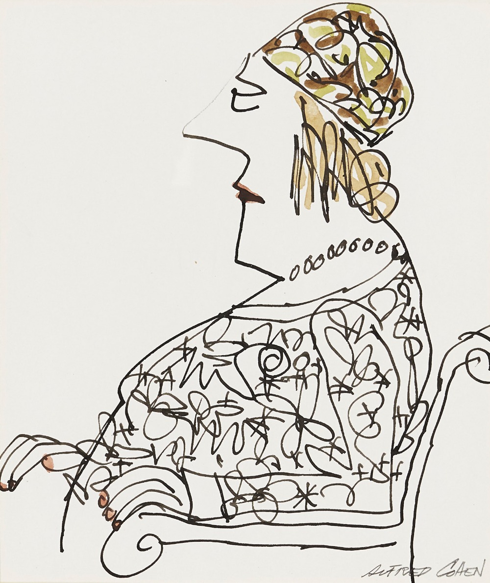 Alfred Cohen, American/British 1920-2001 - Lady in Frilly Blouse; ink and watercolour on paper, - Image 7 of 9