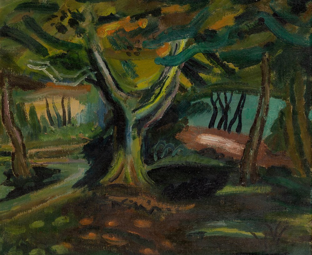 Cathleen Sabine Mann ROI RP SWA, British 1896-1959 - Tree in a wooded clearing; oil on canvas,