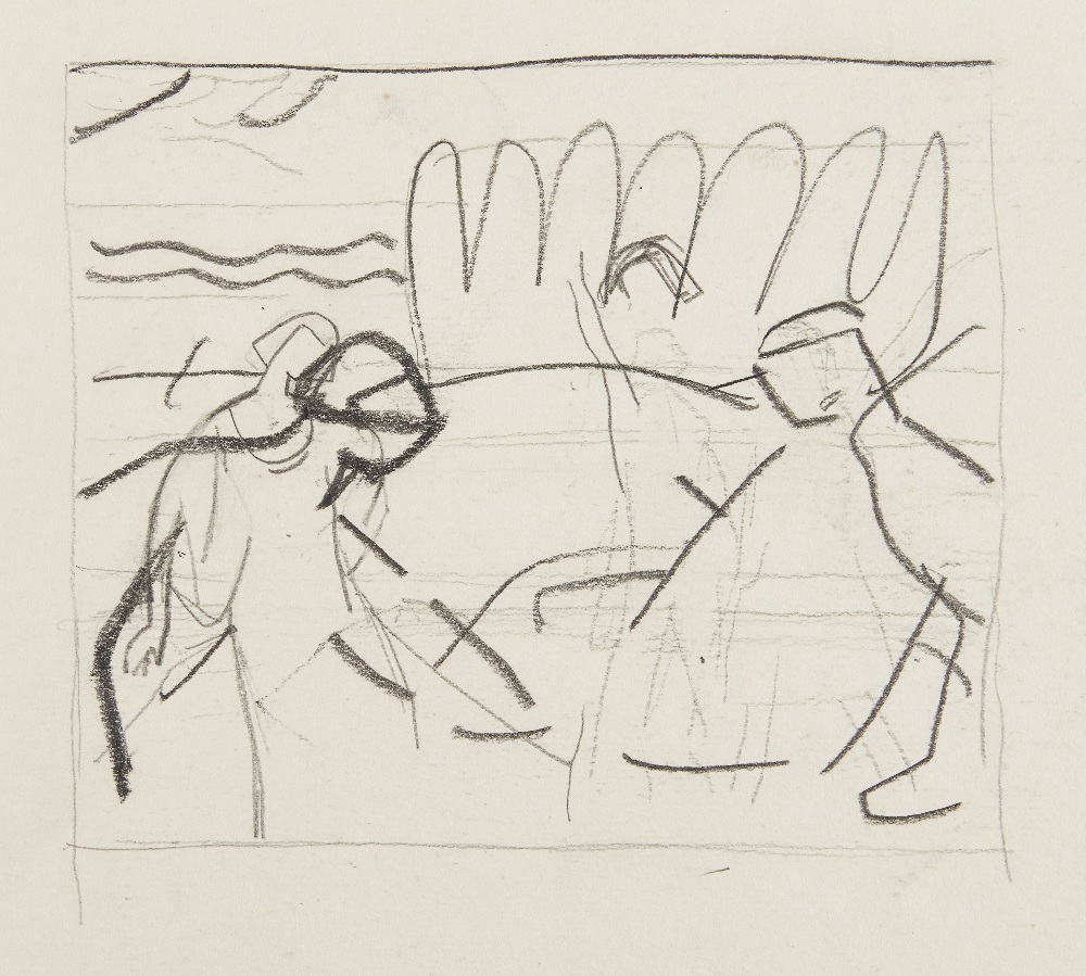 James Cowie RSA, Scottish 1886-1956 - Two Figures; graphite on paper, 24 x 26 cm (unframed)