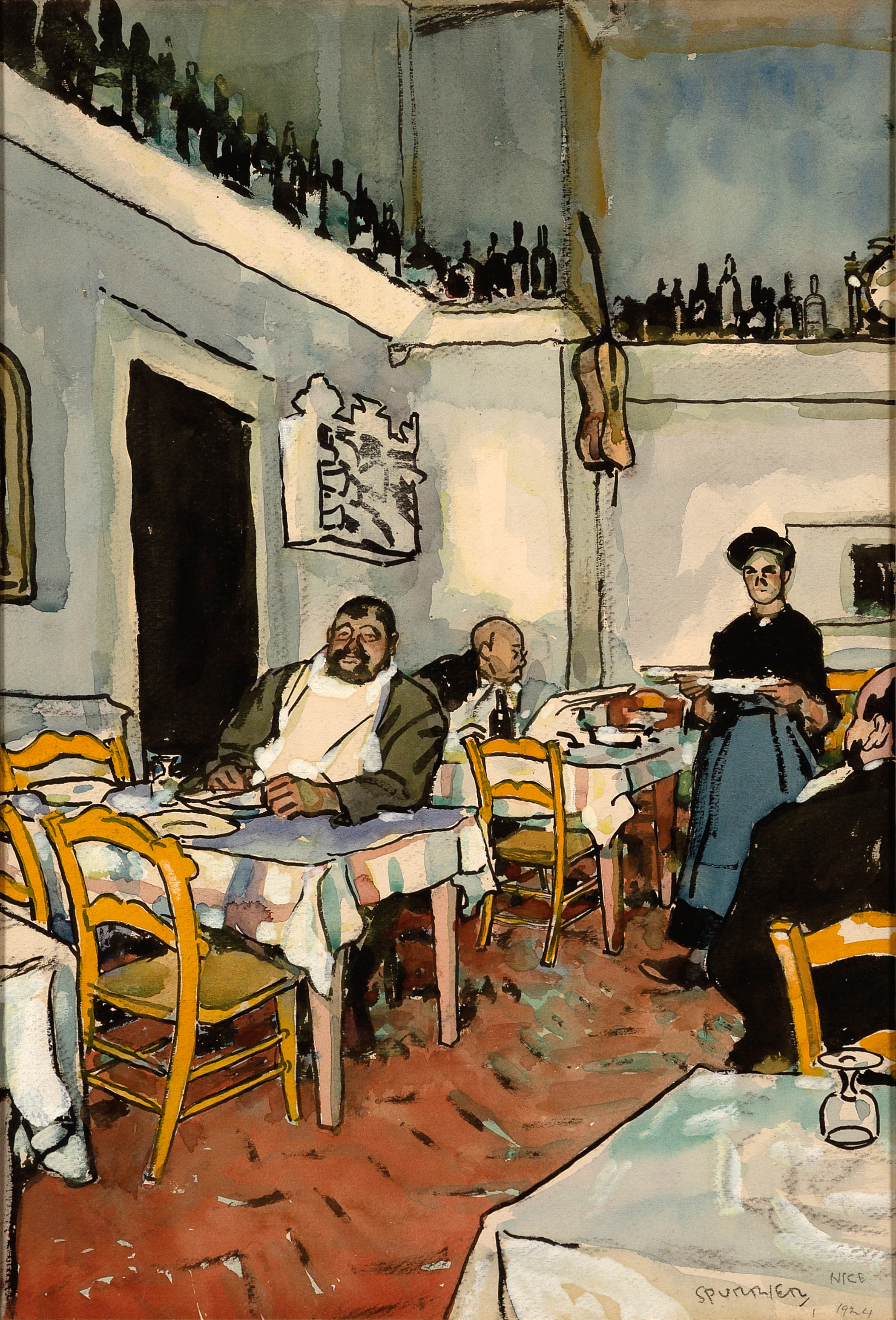 Steven Spurrier RA RBA ROI NS PS, British 1878-1961 - Study for 'Little Restaurant, Nice', 1924;