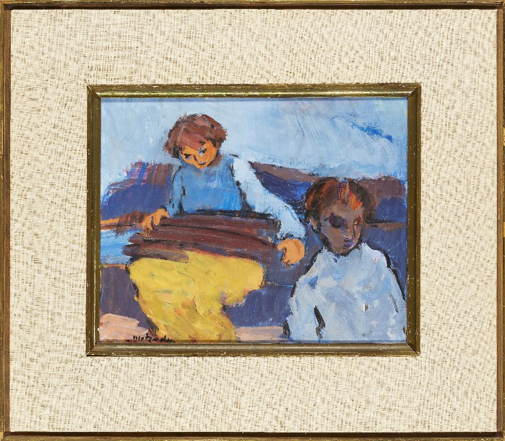 Moshe Mokady, Israeli/Polish 1902-1975 - Portrait of two children; oil on board, signed lower - Image 2 of 3