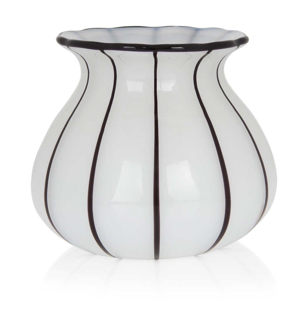 Michael Powolny (1871-1954) for Loetz, 'Tango' white with black stripe vase, circa 1920s, Glass,