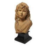 Edward Onslow Ford (1852-1901), Terracotta bust of a girl, mounted on wooden base, 1877,