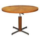 McIntosh, Circular adjustable breakfast table, circa 1960, Teak, beech, steel, Manufacturer’s