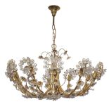 Palwa, Twelve light chandelier, circa 1970, Gilt brass, faceted glass, electrical fittings, 77cm