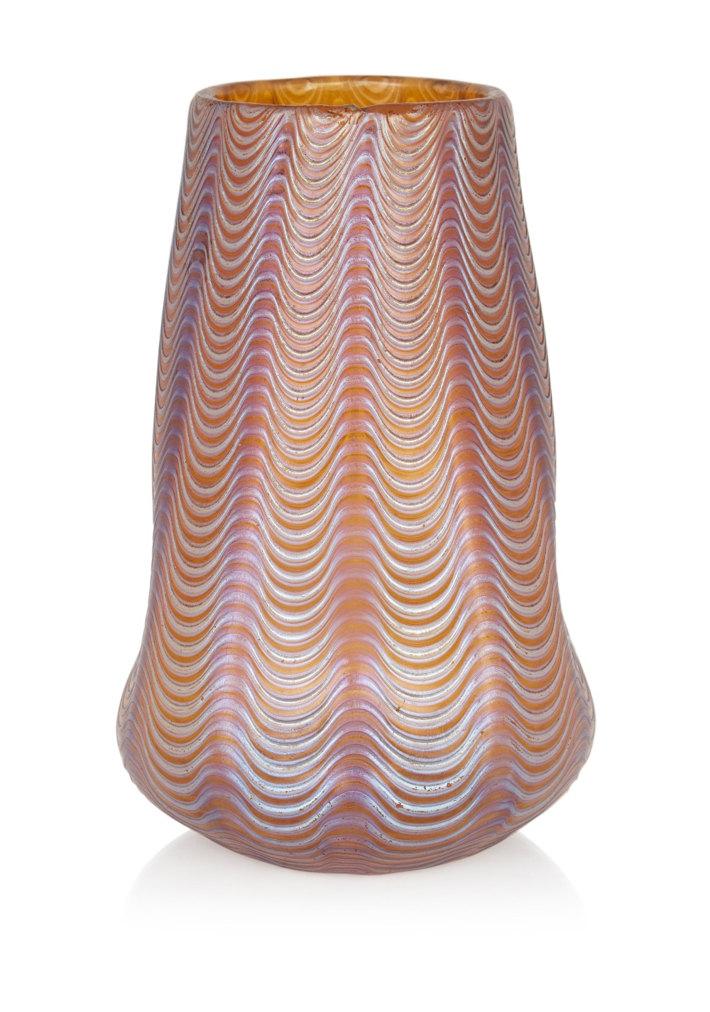 Loetz, Aeolus orange dimpled vase, circa 1900, Iridescent glass, Unmarked, 15.5cm high Please