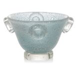 Willem De Moor for Flygsfors vase, Art glass footed bowl, 1940, Clear glass with bubbles,