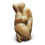 Designer unknown, Carved figural group of an embracing couple, circa 1930, Birchwood, 76cm high.