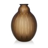 Schneider, Art Deco geometric gourd-shape vase, circa 1930, Clear and acid-etched topaz glass,