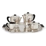 Argental, French Art Deco coffee and tea set, circa 1930, Silver plated metal, ebony, Each part