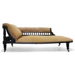 Designer Unknown, Aesthetic Movement chaise longue, circa 1870, Ebonised and parcel gilt wood,