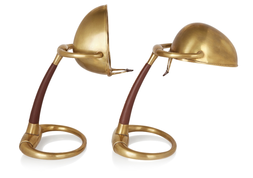 Ralph Lauren, Pair of 'Westbury' table lamps, circa 2015, Brass, leather, electrical fittings,