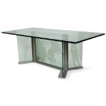 Manner of Fontana Arte, Coffee table with etched figural designs, circa 1960, Steel, etched glass,