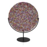 Murano, Millefiori Murrine plate on stand, Fused glass, black anodised steel, Plate : 24.5cm