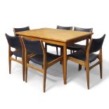 Manner of Erik Buck, Set of six dining chairs, together with an extending dining table, circa