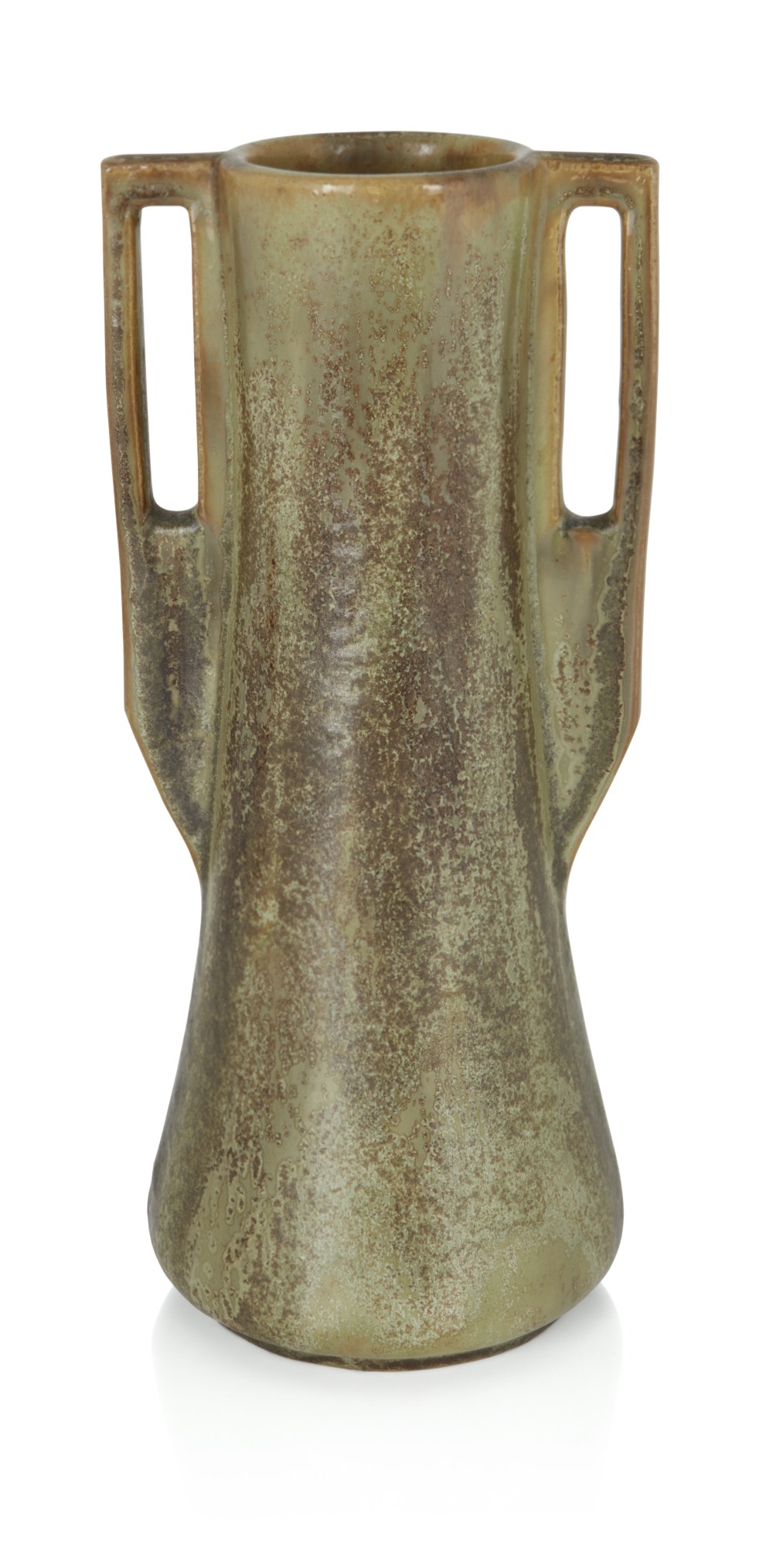 Fulper pottery, Art Nouveau green twin square handled vase, 1912-1915, Glazed earthenware, Underside