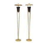 Designer Unknown, Pair of uplighter floor lamps, second half 20th century, Brass, enamelled metal,