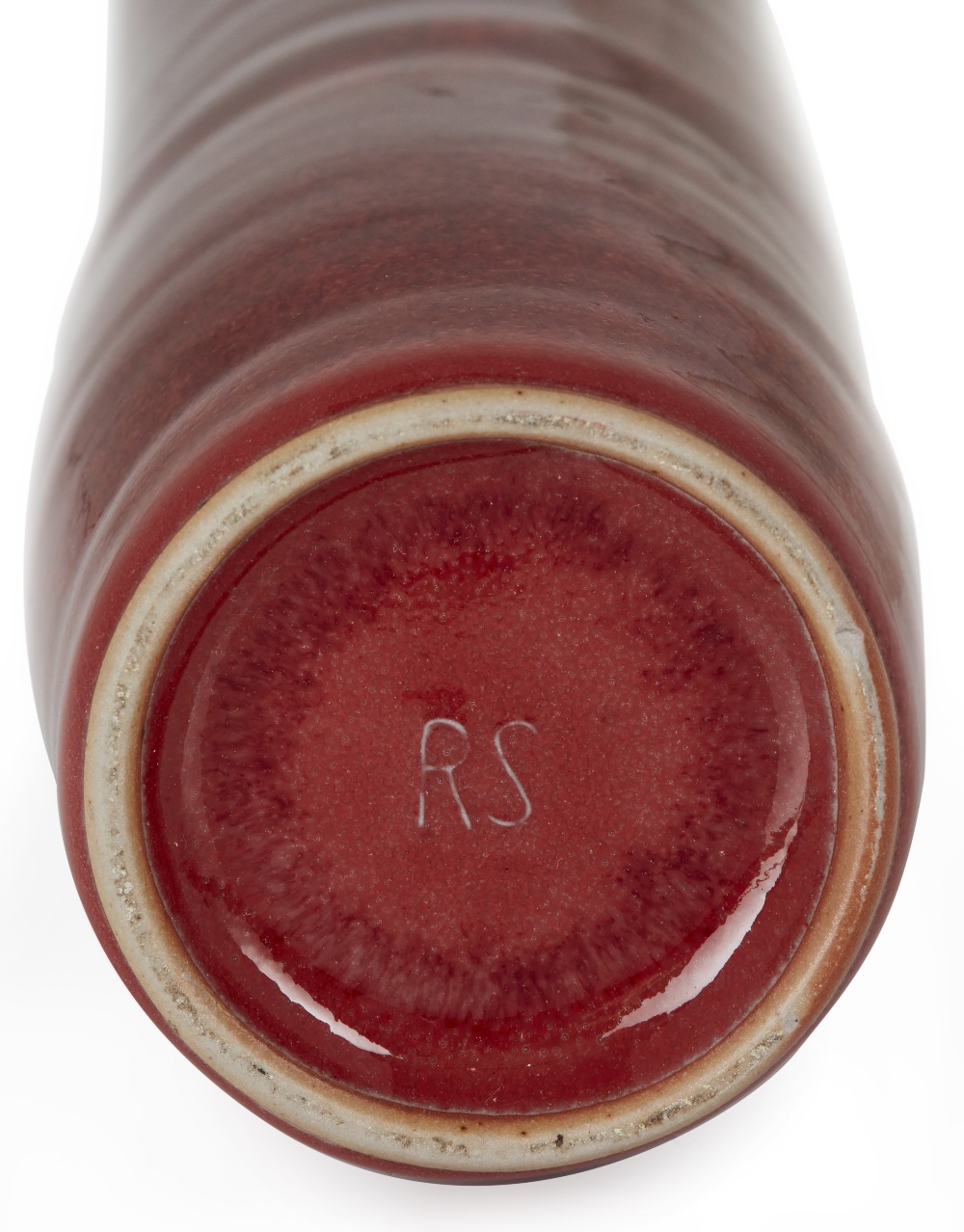 Rupert Spira (b.1960), Studio Pottery cylinder vase, circa 2000, Stoneware, deep red glaze with pale - Image 2 of 2