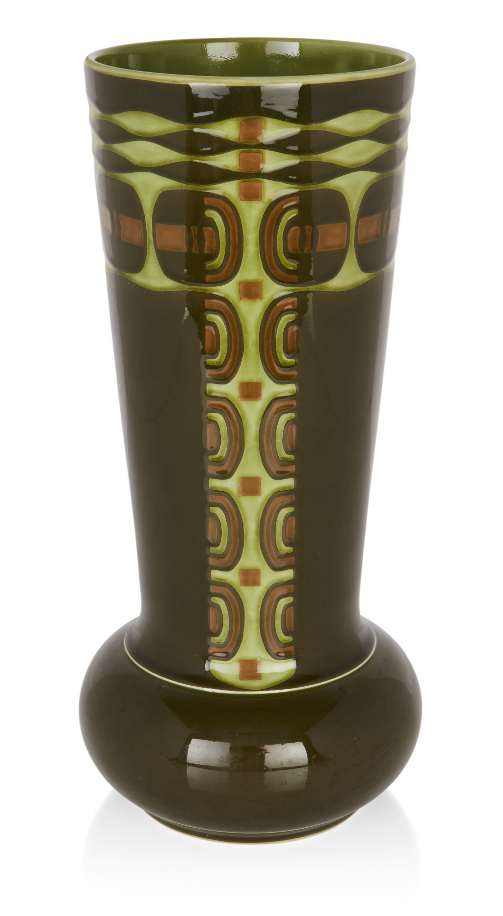 Villeroy & Boch, Green geometric vase, circa 1910, Glazed ceramic, Underside with printed makers