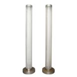 Designer Unknown, Pair of cylindrical floor lights, second half 20th century, Frosted glass,