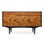 C.W.S Lewis, with panels designed by Dorothy Heritage, Sideboard, circa 1955, Ebonised wood,