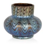 Loetz, Small Rubin Phaenomen PG 6893 blue on red vase, circa 1900, Iridescent glass, Underside