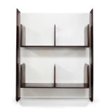 Manner of Gio Ponti, Floating wall shelves, second half 20th century, Stained walnut, painted