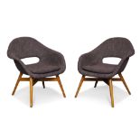 Miroslav Navratil for Vertex, Pair of armchairs, circa 1960, Beech, fibreglass, wool upholstery,