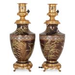 Designer Unknown, Pair of French Aesthetic Movement 'Japonisme' lamps, circa 1880, Glazed ceramic,