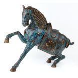 A large Chinese cloisonné-enamel figure of a caparisoned horse, early 20th century, decorated with
