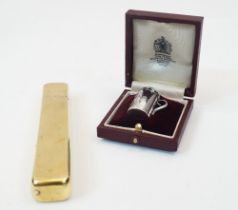 A novelty silver pepper, Birmingham, 1902, makers mark rubbed, with hardstone mounts and scroll