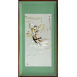Three Chinese shell paintings, 20th century, depicting Chang'e flying to the moon, double