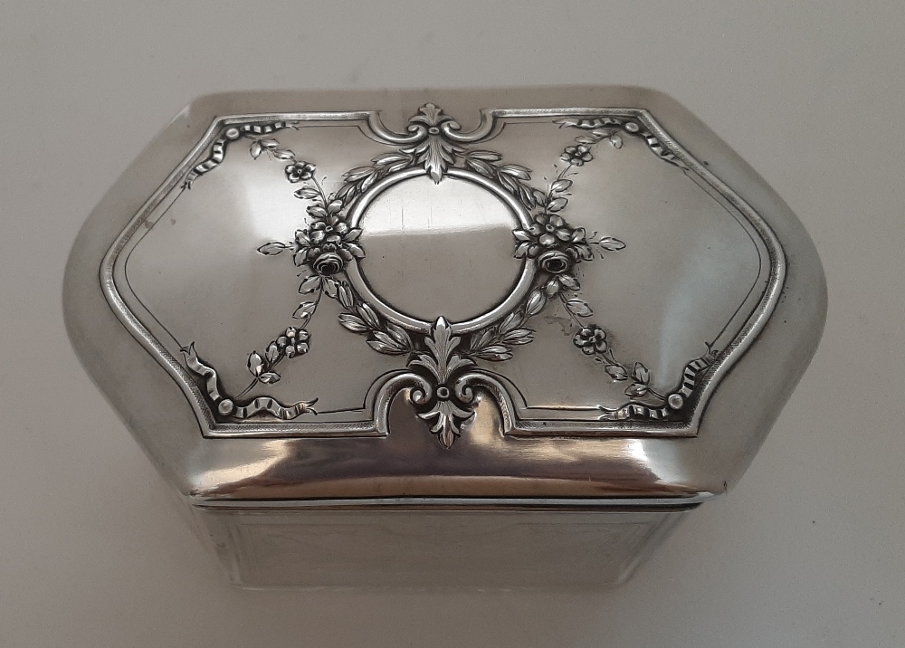 A large French white metal mounted glass vanity box, with Minerva 950 mark, the lid repousse - Image 2 of 2