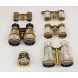 A group of five pairs of opera glasses, early 20th century, comprising: a large mother-of-pearl