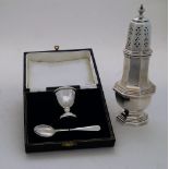A silver sugar caster, Birmingham, 1946, Ernest W Haywood, with knopped finial above octagonal