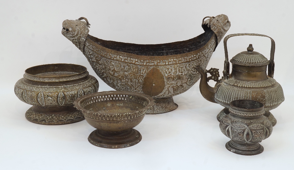 A group of five South-East Asian bronze chieftain's wares, late 19th/early 20th century, comprising: