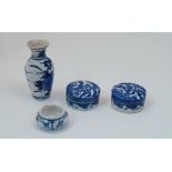 A group of miniature Chinese blue and white porcelain, 20th century, to include a baluster vase