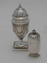 A Victorian silver pepper, London, 1898, Hawksworth, Eyre & Co Ltd, of urn form with pierced domed