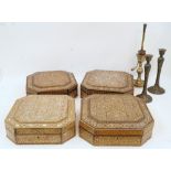 Four Middle Eastern parquetry boxes, first half 20th century, each intricately inlaid in wood,