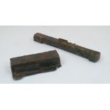 A Far Eastern bronze door sliding bolt, probably 19th century, 29cm longPlease refer to department
