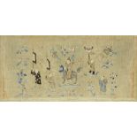 A large Chinese silk embroidery 'boys' panel, 18th century, decorated with children playing amid