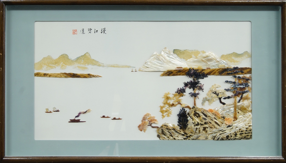 Three Chinese shell paintings, 20th century, depicting Chang'e flying to the moon, double - Image 2 of 4